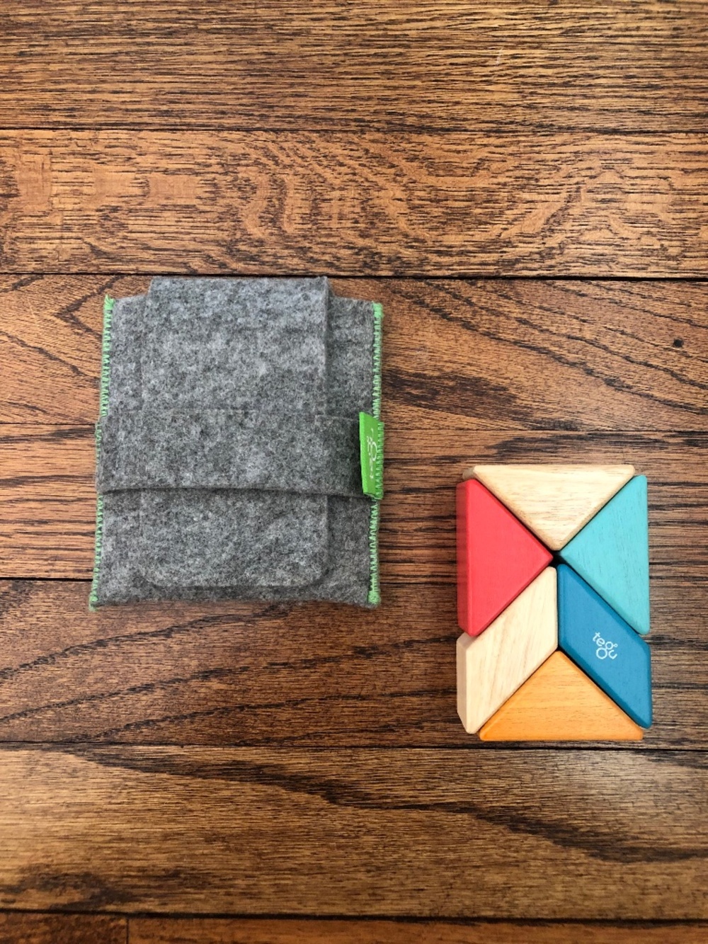 Tegu Pocket Pouch Prism Magnetic Wooden Blocks in Sunset, 6 piece set